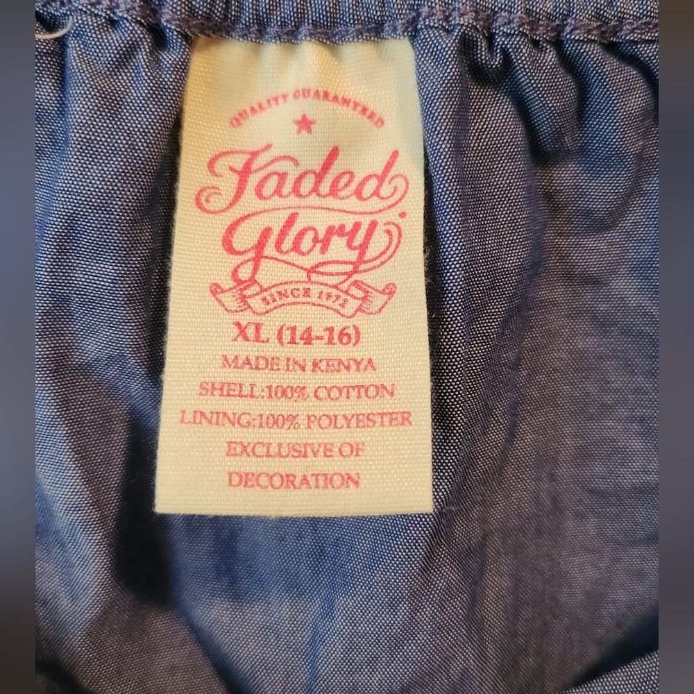 Girls Faded Glory blue/denim top~size XL - Picture 3 of 3